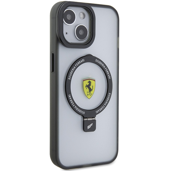 Ferrari dėklas iPhone 15 Plus / 14 Plus su Ring Stand MagSafe, juodas