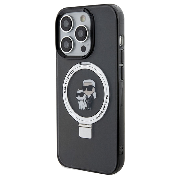 Karl Lagerfeld dėklas iPhone 13 Pro Max su Ring Stand MagSafe, juodas