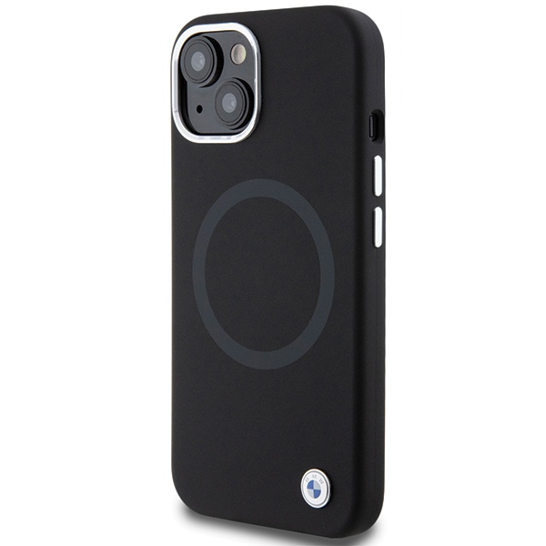 BMW dėklas iPhone 15 Plus / 14 Plus Signature Liquid Silicone MagSafe, juodas