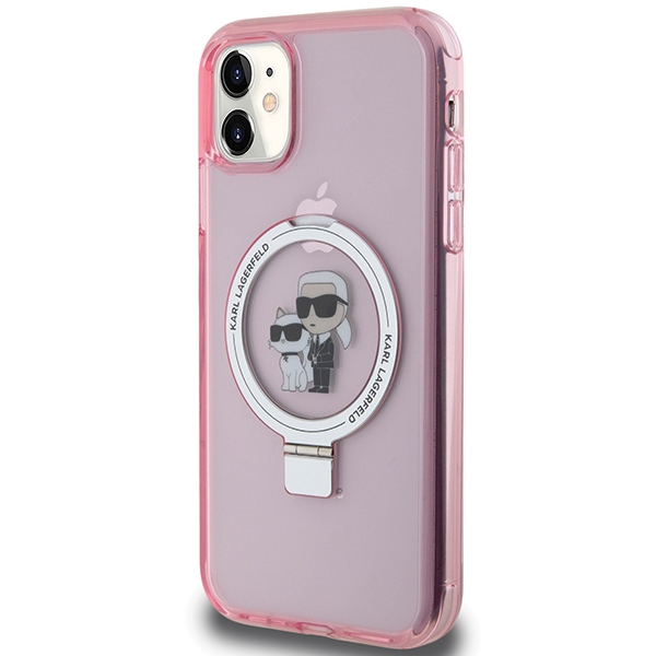 Karl Lagerfeld Ring Stand Karl & Choupette MagSafe dėklas iPhone 11 / XR, rožinis