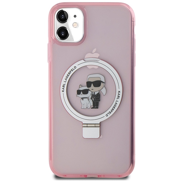Karl Lagerfeld Ring Stand Karl & Choupette MagSafe dėklas iPhone 11 / XR, rožinis