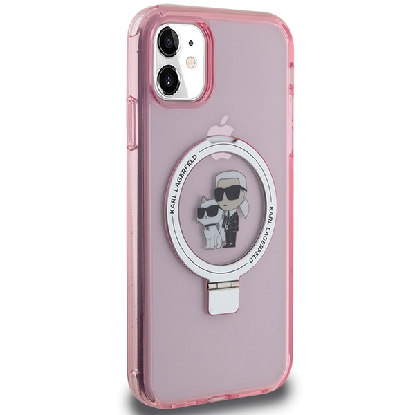 Karl Lagerfeld Ring Stand Karl & Choupette MagSafe dėklas iPhone 11 / XR, rožinis