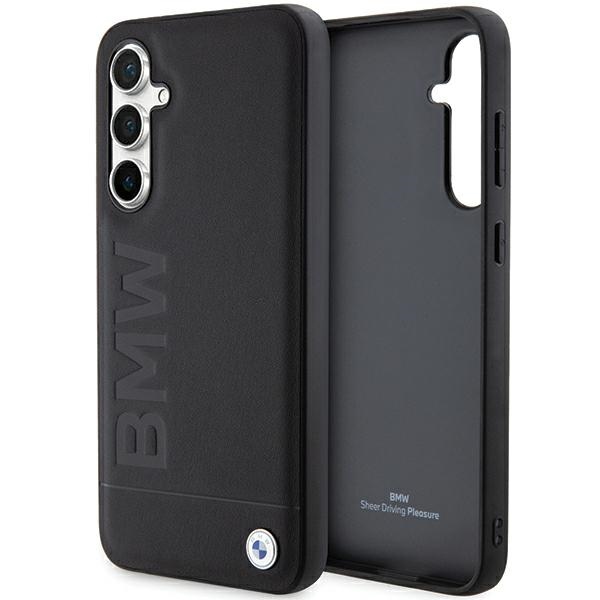 BMW Leather Hot Stamp dėklas, skirtas Samsung Galaxy S23 FE, juodas
