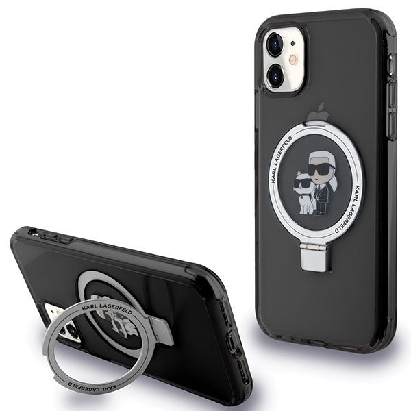 Karl Lagerfeld iPhone 11 / XR Case Ring Stand Karl & Choupette MagSafe, Black