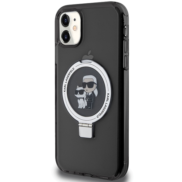 Karl Lagerfeld dėklas iPhone 11 / XR Ring Stand Karl & Choupette MagSafe, juodas