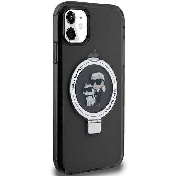 Karl Lagerfeld dėklas iPhone 11 / XR Ring Stand Karl & Choupette MagSafe, juodas