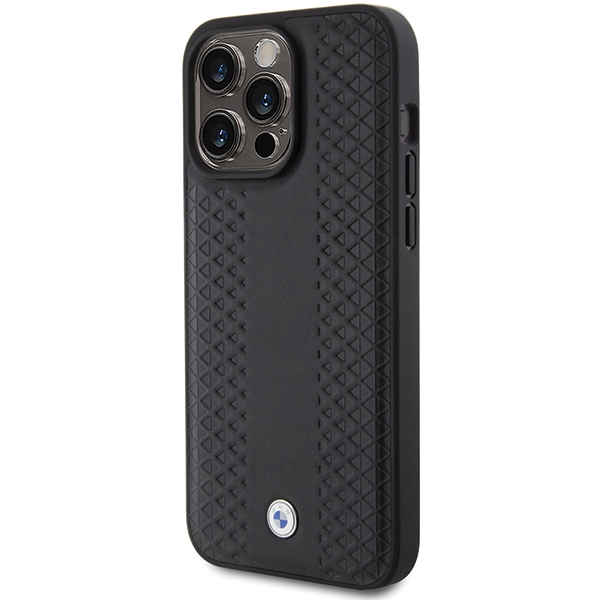 BMW dėklas iPhone 15 Pro Max telefonui Leather Diamond Pattern, juodas