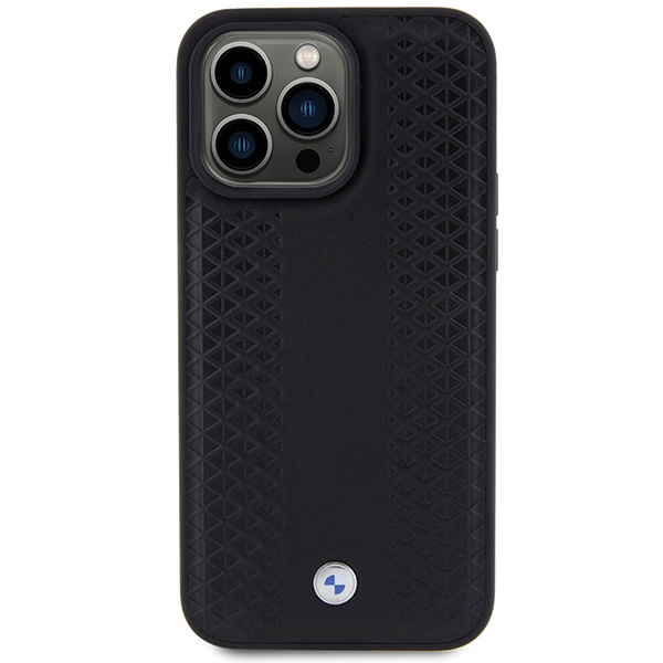 BMW dėklas iPhone 15 Pro Max telefonui Leather Diamond Pattern, juodas