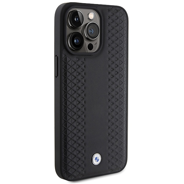 BMW dėklas iPhone 15 Pro Max telefonui Leather Diamond Pattern, juodas