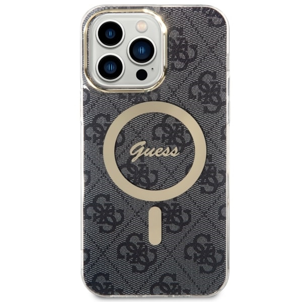 Guess dėklas iPhone 14 Pro Max telefonui 4G MagSafe, juodas