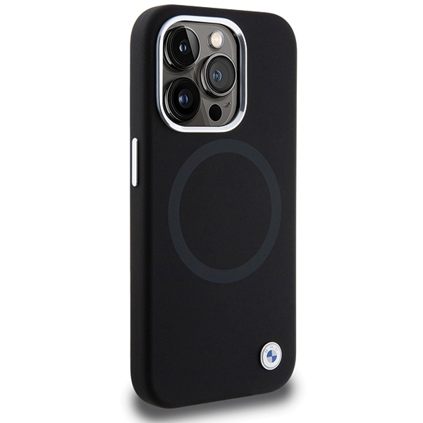 BMW Signature Liquid Silicone MagSafe dėklas iPhone 15 Pro Max telefonui, juodas