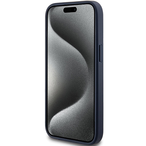 Guess dėklas iPhone 15 Plus / 14 Plus 4G Triangle Metal Logo, mėlynas