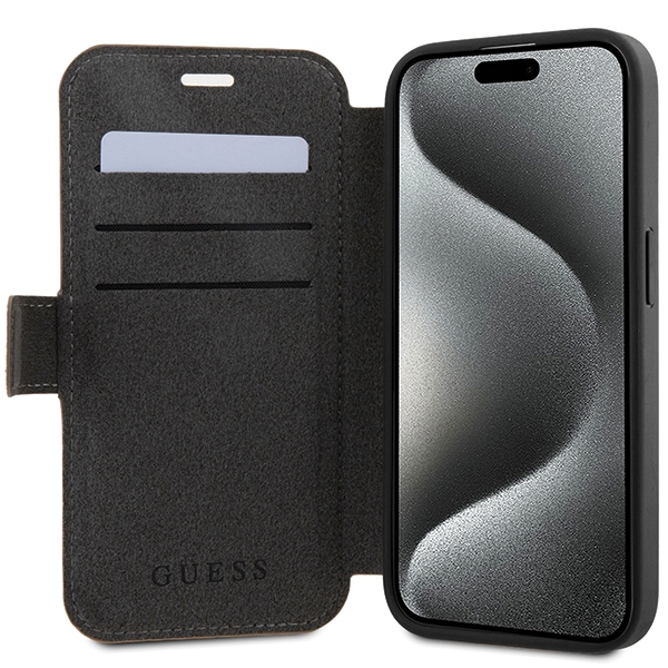 Guess iPhone 15 Pro Wallet Case 4G Big Metal Logo, Brown