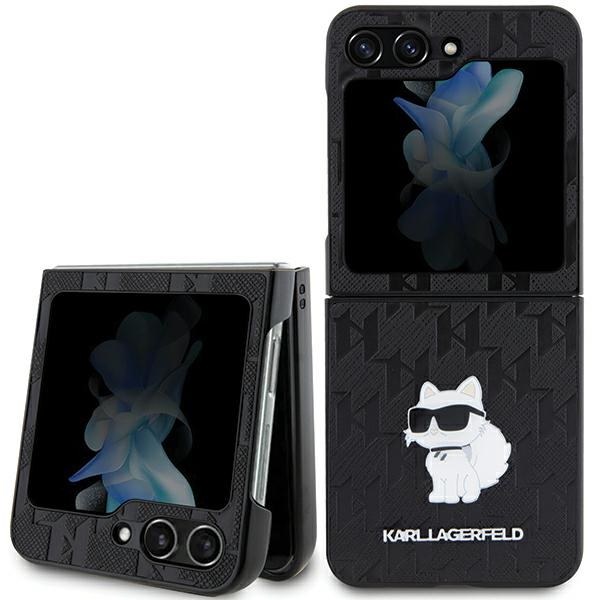 Karl Lagerfeld Saffiano Monogram Choupette Pin Case for Samsung Galaxy Z Flip 5, Black