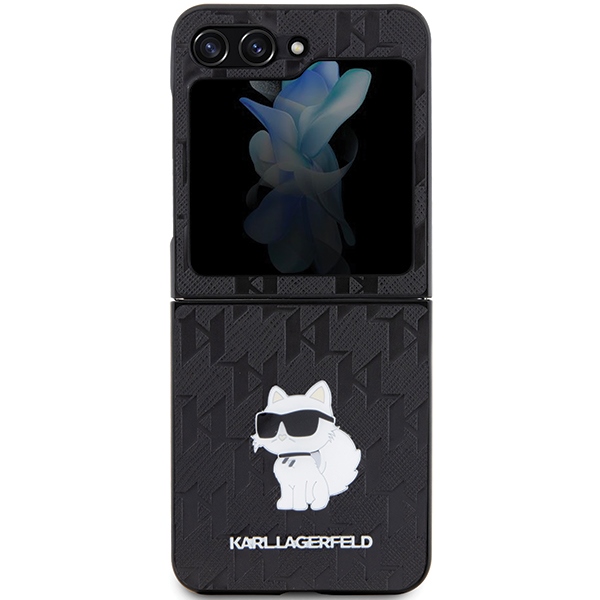 Karl Lagerfeld Saffiano Monogram Choupette Pin dėklas Samsung Galaxy Z Flip 5, juodas