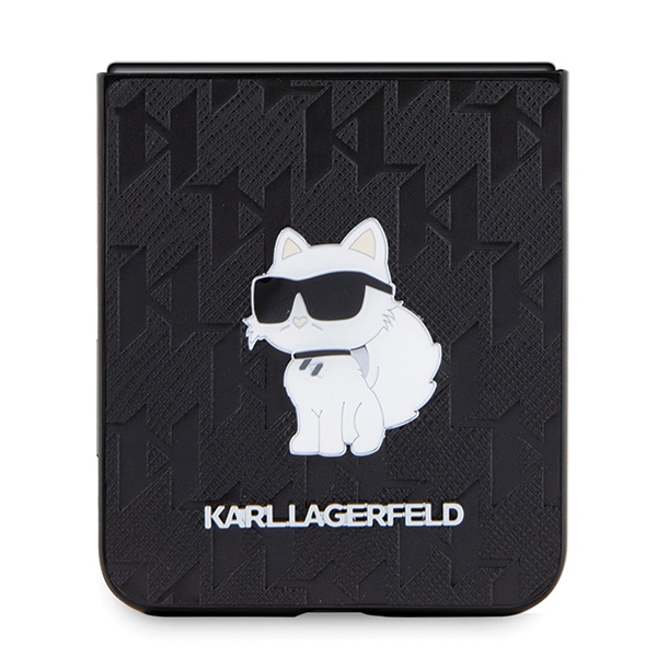 Karl Lagerfeld Saffiano Monogram Choupette Pin dėklas Samsung Galaxy Z Flip 5, juodas