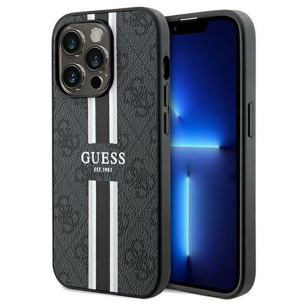 Guess iPhone 15 Pro Max Case 4G Printed Stripes MagSafe, Black