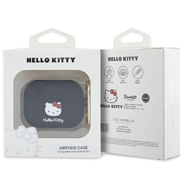 Hello Kitty Apple AirPods Pro dėklas Silicone 3D Kitty Head, juodas