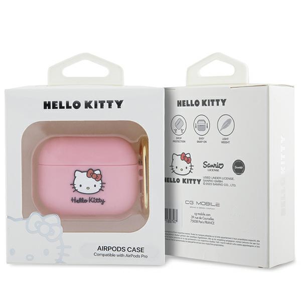 Hello Kitty Silicone 3D Kitty Head dėklas AirPods Pro, rožinis