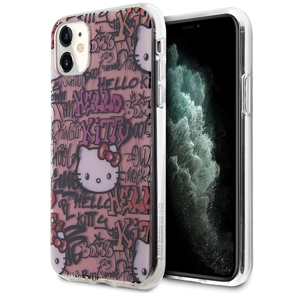 Hello Kitty iPhone 11 / XR dėklas IML Tags Graffiti, rožinis
