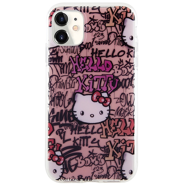 Hello Kitty iPhone 11 / XR dėklas IML Tags Graffiti, rožinis
