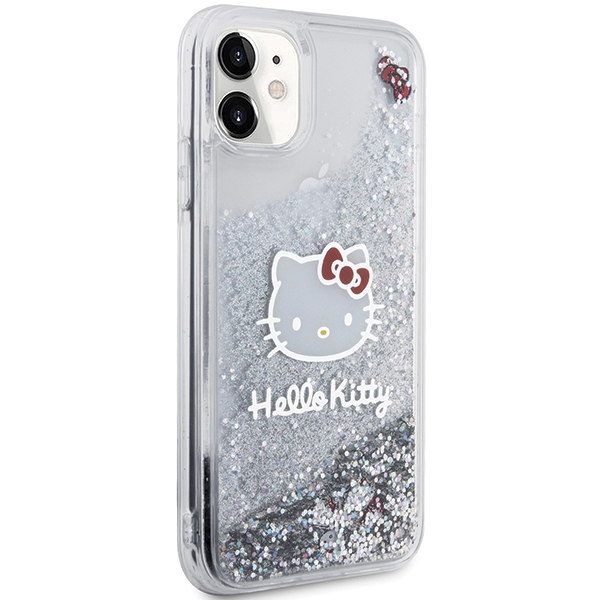 Hello Kitty dėklas iPhone 11 / XR telefonui Liquid Glitter Charms, sidabrinis