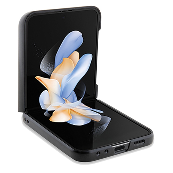 BMW Leather Hot Stamp dėklas, skirtas Samsung Galaxy Z Flip 5, juodas