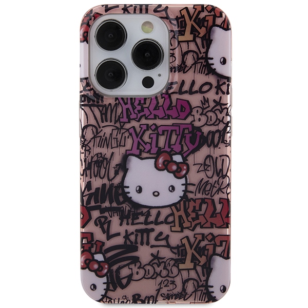 Apsauginis dėklas iPhone 13 / 13 Pro Hello Kitty IML Tags Graffiti, rožinis