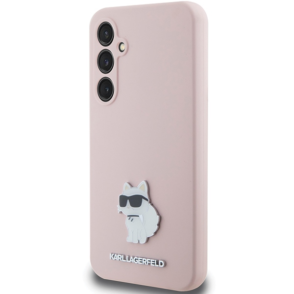 Karl Lagerfeld Samsung Galaxy S23 FE Case Silicone Choupette Metal Pin, Pink