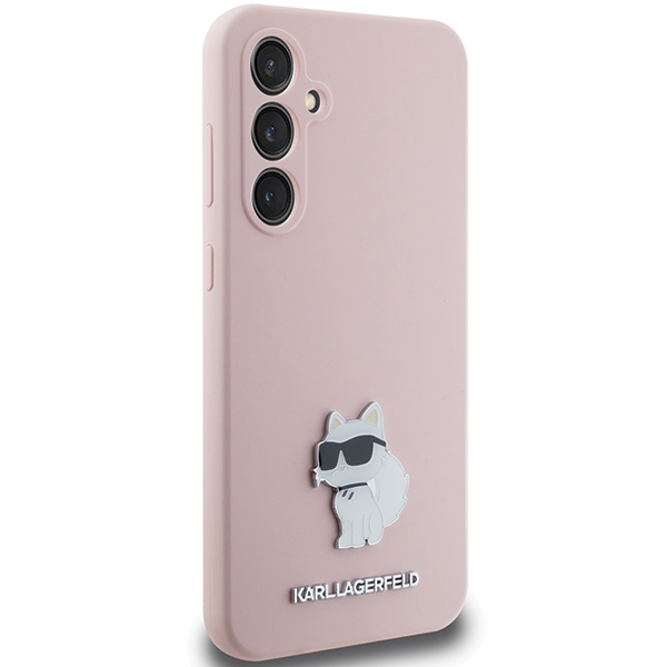 Karl Lagerfeld Samsung Galaxy S23 FE Case Silicone Choupette Metal Pin, Pink