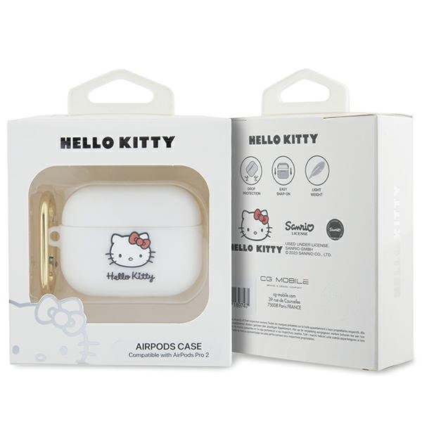 Hello Kitty AirPods Pro 2 apsauginis dėklas Silicone 3D Kitty Head, baltas