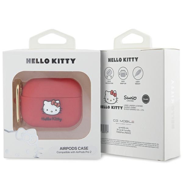 Hello Kitty AirPods Pro 2 silikoninis dėklas su 3D logotipu, fuksijų