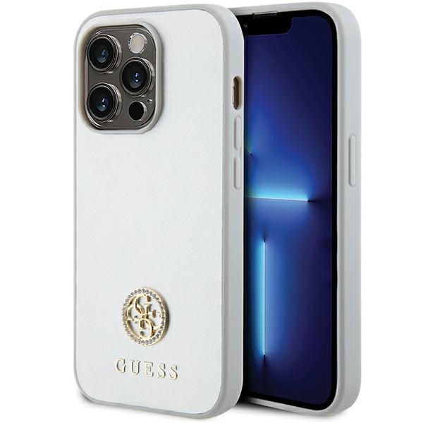 Guess dėklas iPhone 15 Pro telefonui 4G Strass Metal Logo, sidabrinis