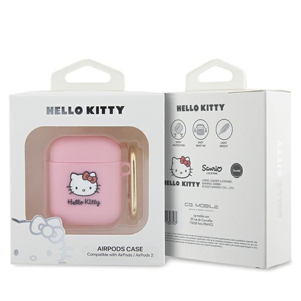 Hello Kitty AirPods 1 / 2 dėklas Silicone 3D Kitty Head, rožinis