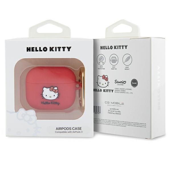 Hello Kitty AirPods 3 silikoninis dėklas su 3D Kitty Head, fuksijos spalvos