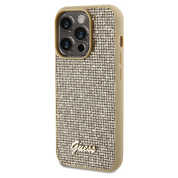 Guess dėklas iPhone 14 Pro Max telefonui Disco Metal Script, auksinis