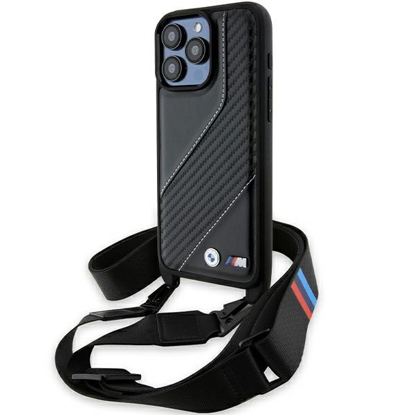 BMW iPhone 15 Pro Max Case M Edition Carbon Stripe & Strap, Black