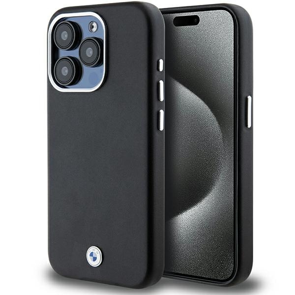 BMW Signature Wrapped Metal MagSafe dėklas, skirtas iPhone 15 Pro, juodas