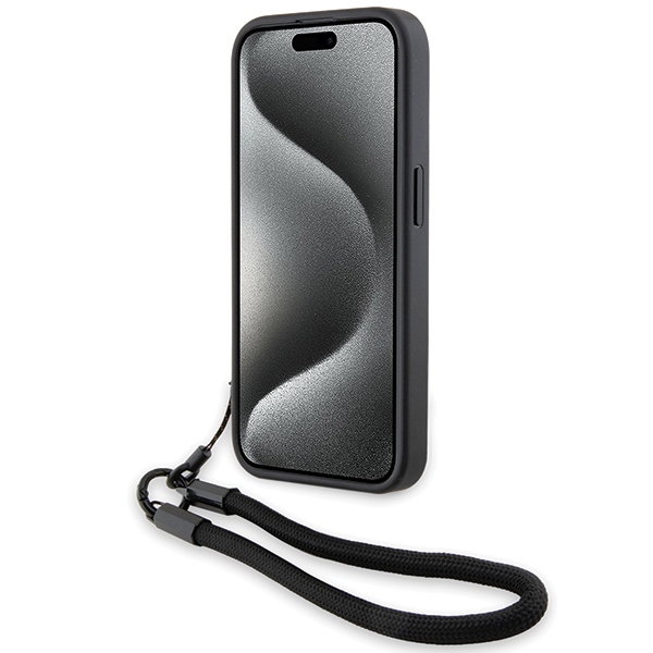 BMW iPhone 15 Pro Max dėklas Signature Leather Wordmark Cord, juodas