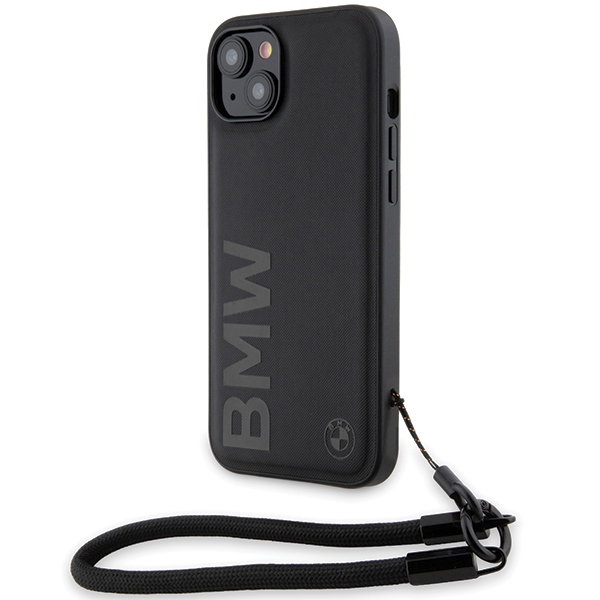 BMW iPhone 15 Plus / 14 Plus Case Signature Leather Wordmark Cord, Black