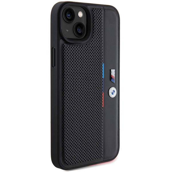 BMW Perforated Tricolor Line dėklas iPhone 15 Plus / 14 Plus, juodas