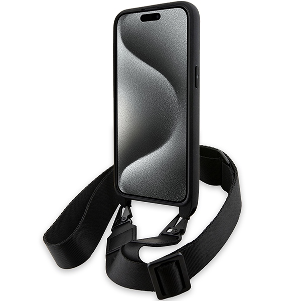 BMW M Edition Carbon Stripe & Strap dėklas iPhone 15 Pro telefonui, juodas