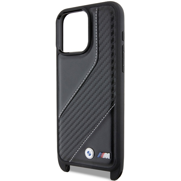 BMW M Edition Carbon Stripe & Strap dėklas iPhone 15 Pro telefonui, juodas