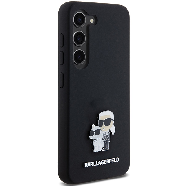 Karl Lagerfeld Samsung Galaxy S23 dėklas Silicone Karl & Choupette Metal Pin, juodas
