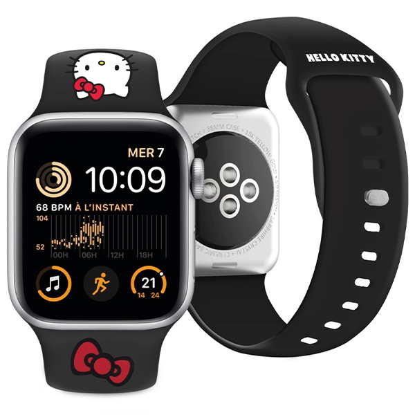Hello Kitty Apple Watch 42/44/45/49mm silikoninis dirželis, juodas