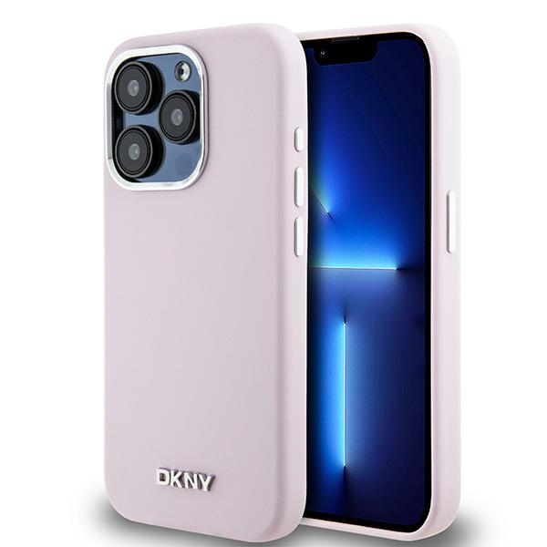 DKNY Liquid Silicone Small Metal Logo MagSafe dėklas iPhone 14 Pro, rožinis