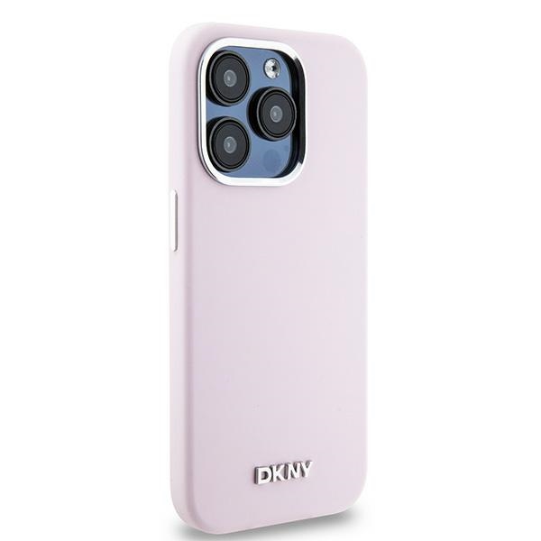 DKNY Liquid Silicone Small Metal Logo MagSafe dėklas iPhone 14 Pro, rožinis