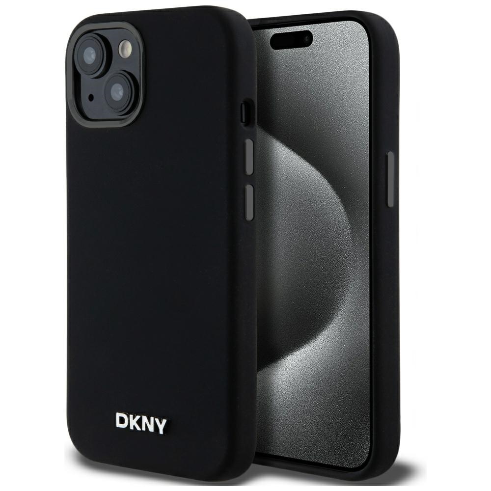 DKNY dėklas iPhone 14 / 15 / 13 telefonui Liquid Silicone MagSafe, juodas