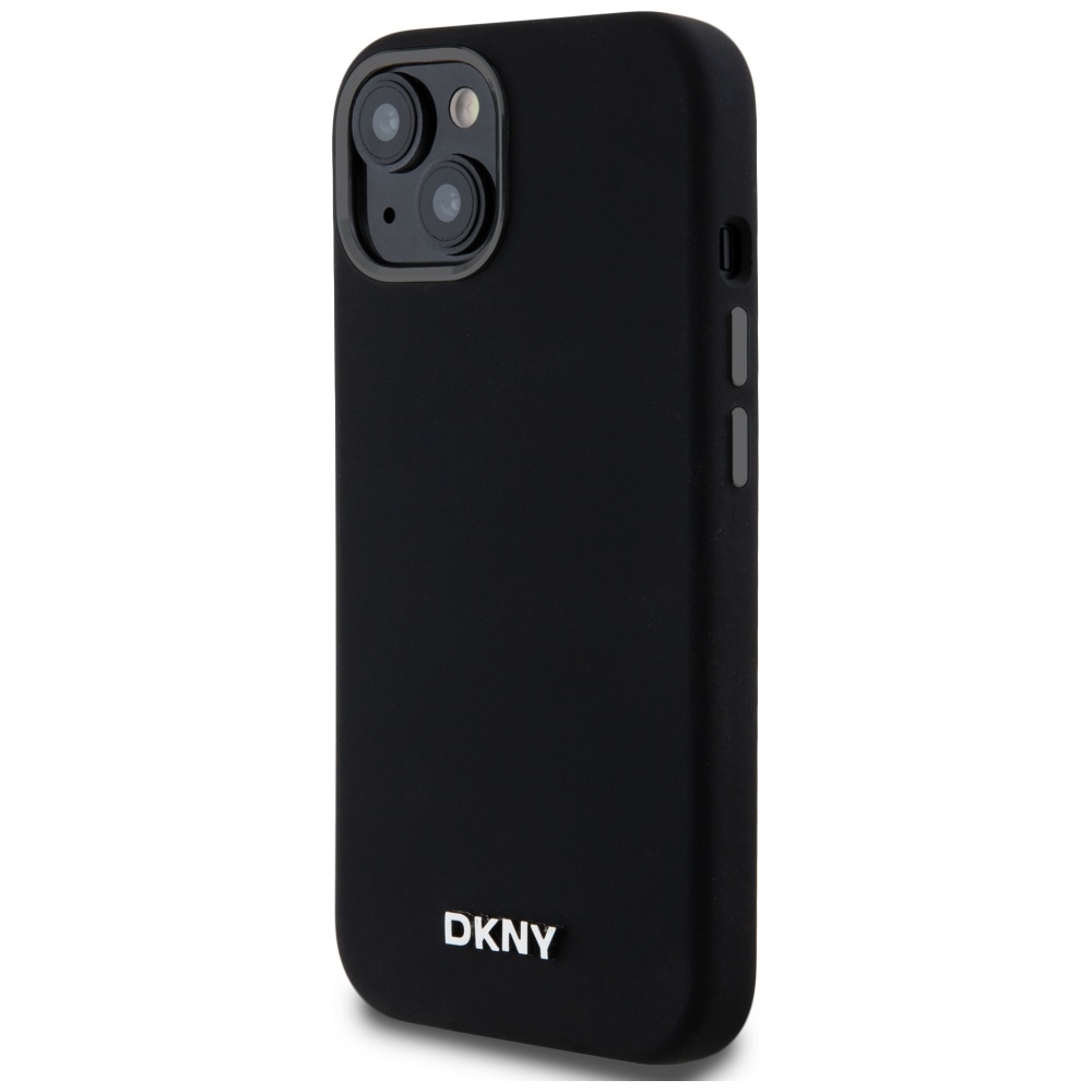 DKNY dėklas iPhone 14 / 15 / 13 telefonui Liquid Silicone MagSafe, juodas