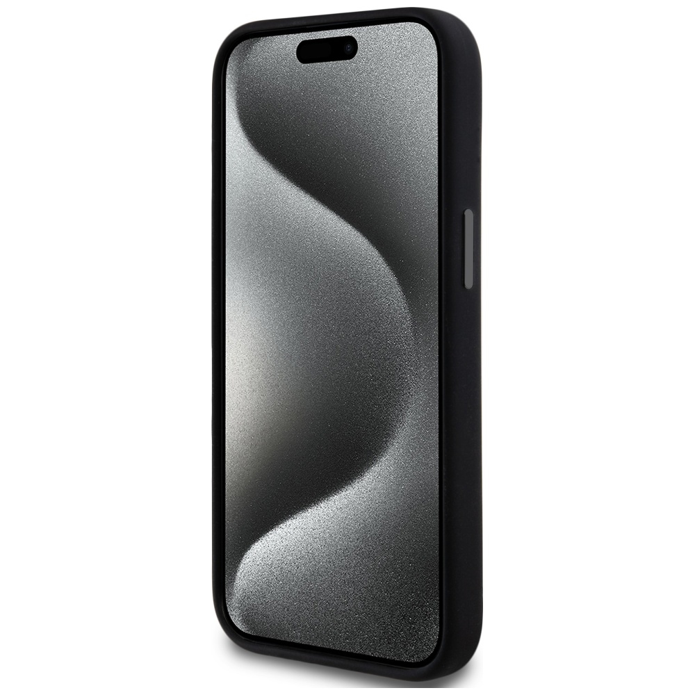 DKNY dėklas iPhone 14 / 15 / 13 telefonui Liquid Silicone MagSafe, juodas